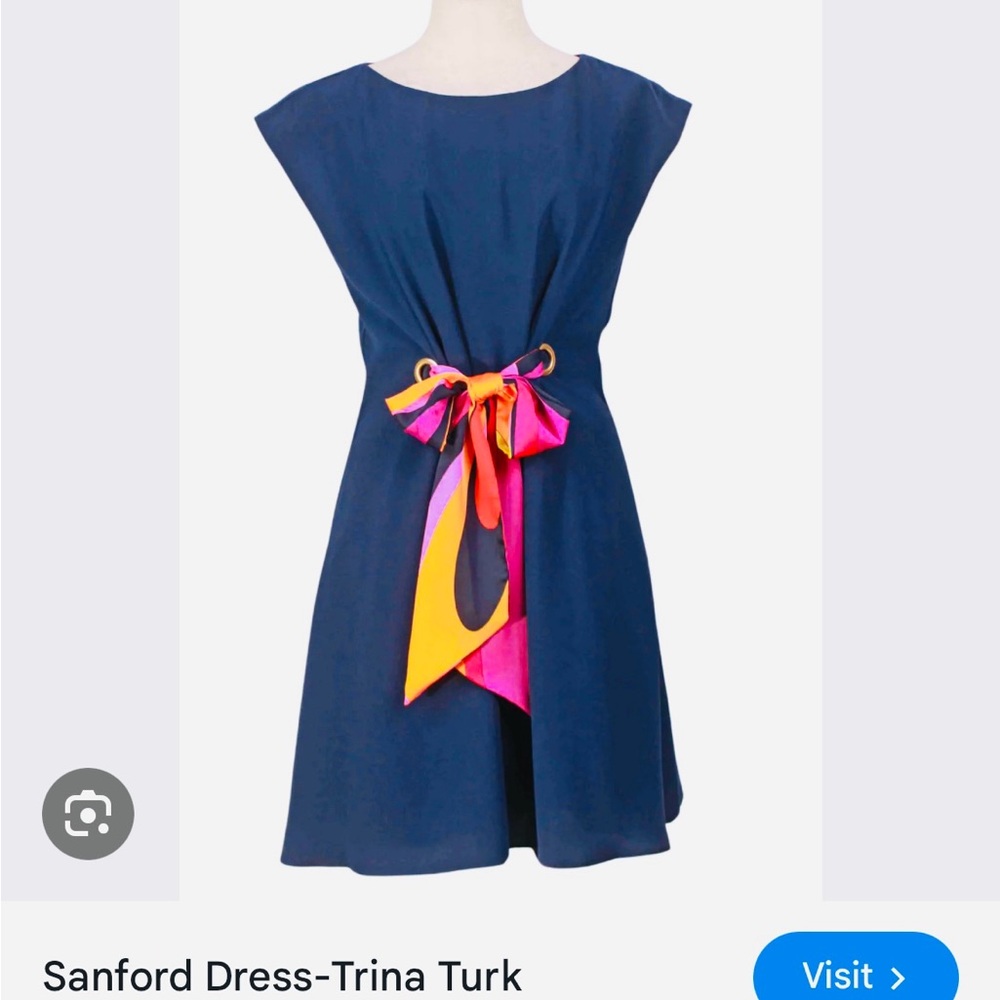 Trina Turk Blue A-Line Dress with Crew Neck and Dolman Sleeves